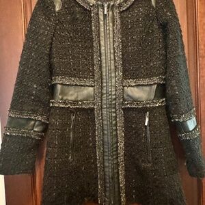 LAUNDRY by Shelli Segal Urban-Chic Faux Leather Metallic Tweed/Boucle Coat SZ PS